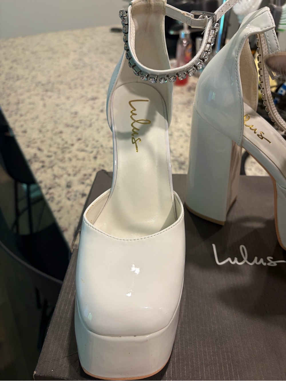 Lulus Zastyy White Patent Rhinestone Platform Pumps - Size 7.5 - Picture 7 of 9
